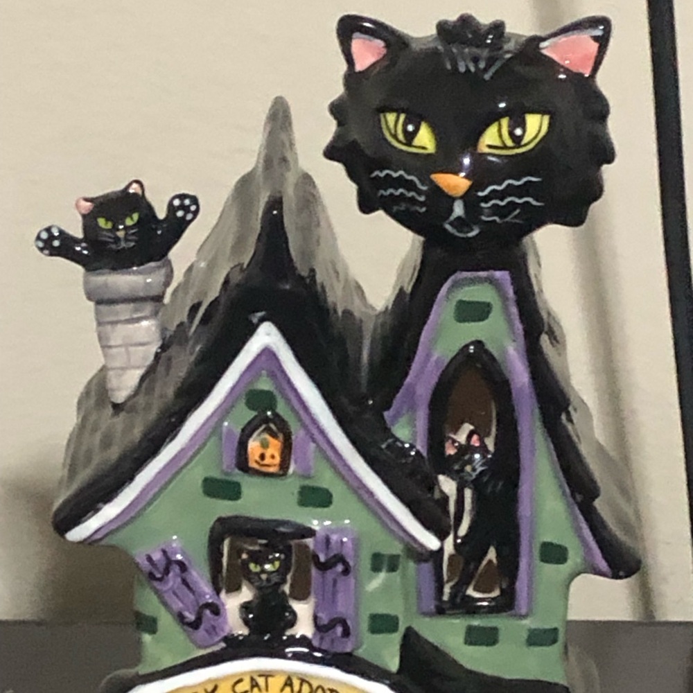 Blue Sky Clayworks HALLOWEEN "BLACK CAT ADOPTION" Tealight Candle House - Picture 2 of 6